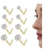 Chriscoco 20G 14K Gold Filled Nose Studs 316L Surgical Steel Nose Stud 6A CZ Corkscrew L Shaped Nose Stud Hypoallergenic Nose Rings Nose Piercings Jewellery