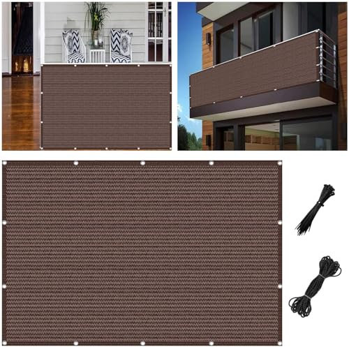 Malla de Ocultación 120 x 350 cm Resistente Privacidad Transpirable Toldos Laterales para Balcon con Ataduras de Cables para Barandillas de Balcón, Marrón