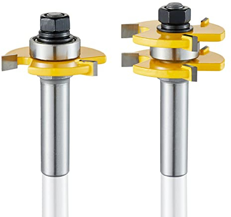 Yueqing Zhongji Tongue and Groove Router Bits Set, 1/2 Inch Shank | 3 Teeth Adjustable, T Shape, 2 Pack