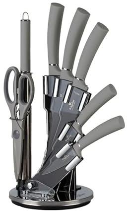 Berlinger Haus Juego de cuchillos con bloque acrílico giratorio, 8 piezas, colección Aspen, elegante y de alta calidad