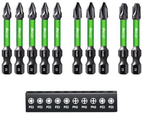 Litorange 10Pcs 50 mm PZ2 PH2 PZ3 Impact Driver Bits, S2 Steel Screwdriver Bit Set