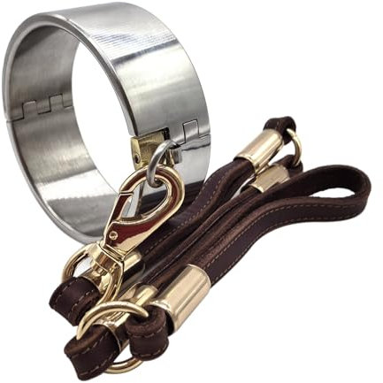 Qodpxxi SM Bondage Edelstahl Kragen Halsband Halsfessel mit O-Ring, Abschließbar Slave Fesseln Halsbänder BDSM Fetisch Metall Halsreif mit Messing Lock Restraint Sexspielzeuge für Männer Frauen