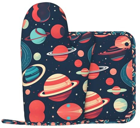 Outer Space Planets Silicone Oven Gloves and Pot Mat Oven Gloves for Grilling Cooking and Baking