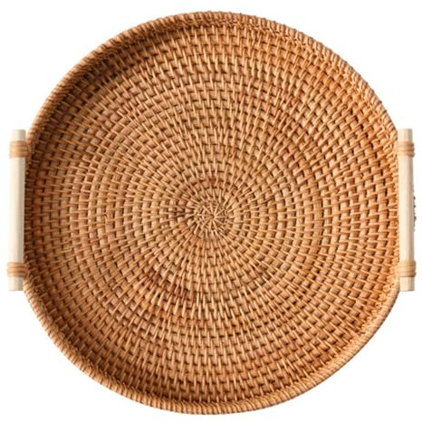 Cabilock Pane Rattan Con Manici Vassoio Multifunzionale Per Snack e Pane Decorativo e Colazioni