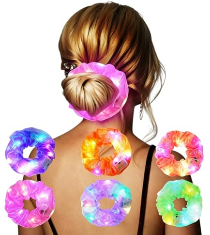 URAQT Leuchtende Haargummis, 6PCS Mallorca Party Accessoires, Leuchtende Haarbänder Neon Haargummi, Haargummis Damen Mädchen Haarschmuck Festival Accessoires für Weihnachten, Geburtstag, Neujahr