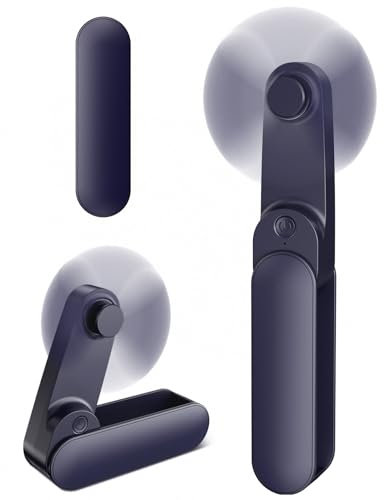 Ajgvq Portable Handheld Fan, USB 2000mAh Rechargeable Fans, 2 Speed Lash Fan, Foldable Mini Fan, Hand Fan Suitable for Makeup, Home, Travel Outdoor-Blue