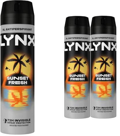 Lynx XL Sunset Fresh Antiperspirant Deodorant Spray for Men 200ml Pack of 3 72H Invisible Sweat Protection Mango & Mandarin Fragrance Lynx Antiperspirant Spray