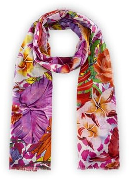 CODELLO Damen Schmaler Schal aus Organic Cotton mit Blumenmuster