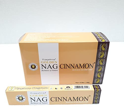 Golden Nag Räucherstäbchen 15g – Premium Dufterlebnis | 6/12 / 24 Packungen | Handgerollt in Indien | Aromatherapie, Meditation, Yoga, Entspannung (6, Golden Nag Cinnamon)
