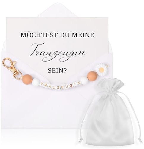 Hestya Trauzeugin Geschenk Set Schlüsselanhänger Trauzeugin Fragen Karte | Mit Umschlag Schmuckbeutel, Möchtest du Meine Trauzeugin sein, Geschenk für Freundin Schwester Frau