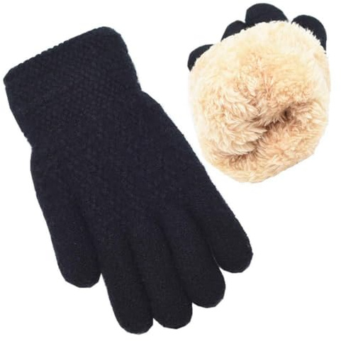 Cysocool Guanti in maglia isolati per bambini con fodera in pile 5-10 anni guanti termici invernali in lana a dita complete per ragazzi ragazze guanti magici elastici