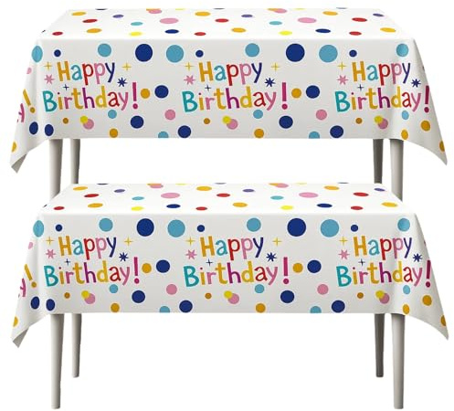 DtgEcd 2Pack Birthday Table Cloth Happy Birthday Table Cloth, Party Disposable Tablecloths, Rectangle Table Cover Party Table Cloth for Birthday Party Baby Shower Decoration (130cm X 220cm)