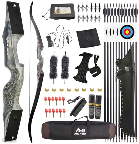 Poearcus 60” Black Hunter Original Recurve Bow 20-60 lbs Links-/Rechtshänder-Jagdbogen und Pfeil-Set Wettkampfbogen Langbogen für das Zielschießen