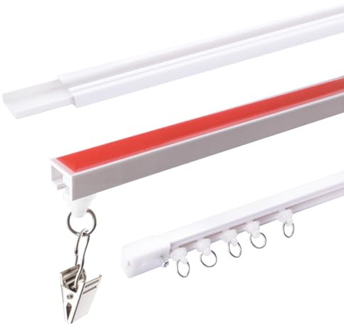 INCREWAY 1 SET Selbstklebendes Vorhangschienensystem ohne Bohren, Weiß Deckenvorhangschiene, flexible Decken- & Wandmontage, Raumteiler für Badezimmer (beschädigungsfreie Installation, inklusive