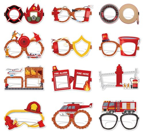 Shamoparty 12 Feuerwehr-Brillen-Fotodeko, Kinderfest-Einrichtungsgegenstände, Brille mit Maske, rotes Thema, lustige Partyartikel, Geburtstagsfest-Einrichtungen für Jungs und Mädchen, unisex