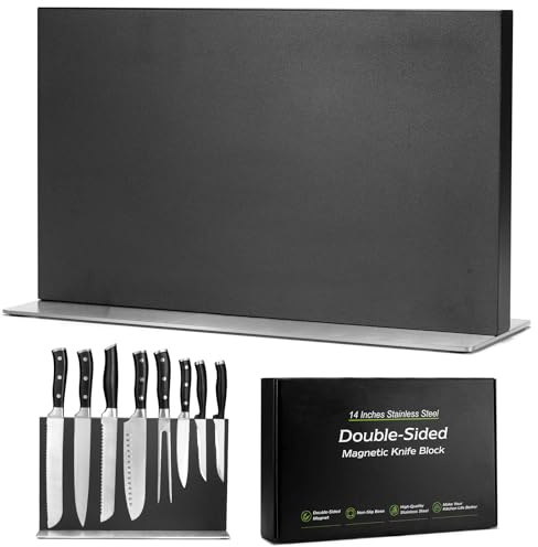 ENOKING Extra Large Double-Sided Magnetic Knife Block, 14in Black Stainless Steel Knife Holder for Kitchen Countertop, Safe & Space-Saving Knife Storage Organizer