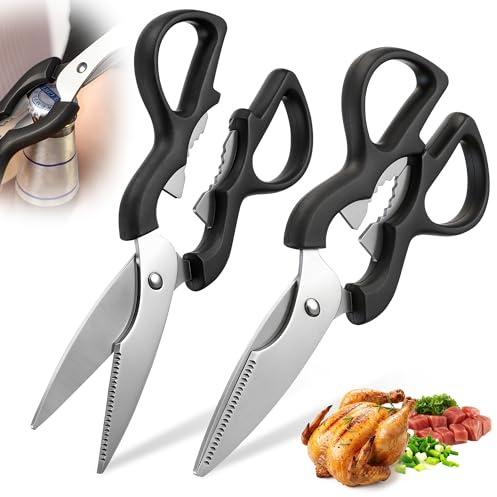 Enhon Forbici da cucina, forbici multiuso da 21 cm con funzione schiaccianoci e apribottiglie, forbici da cucina in acciaio inox con lama seghettata, forbici da cucina universali, regalo per la mamma