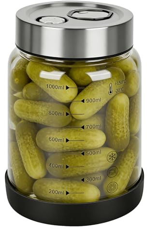 RUCUDIM Fermentierglas mit Deckel 1L, Fermentationsglas mit Gärventi, Kimchi Behälter, Kefir Glas, Fermentiergläser, Kimchi Glas, Gärglas für Sauerkraut, Kimchi, Pickles