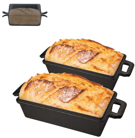 Cast Iron Bread Pan – Dutch Oven for Sourdough Bread 2‑in‑1Oven-Safe Non-Stick Baking Pan 9×5 in  Rectangular, Black Banana Bread, Meat Loaf – Even Heating, Non-Stick, Oven-Safe Baking
