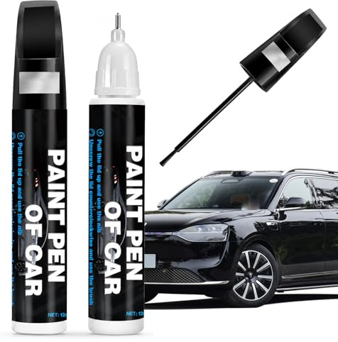 Caelura 2 Stück Lackstift Schwarz Matt, Auto Lackstift 2-in-1 Spitze | Kratzer Reparatur Stift für Autolack Schwarz, Felgen & Lackschäden Auto, Motorräder, Transporter, Pinsel & Präzisionsspitze