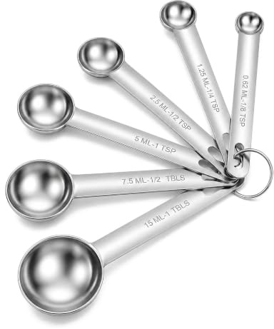 Stainless Steel Measuring Spoons Set of 6, Metal Measure Spoon for Dry and Liquid Ingredients, Includes Tablespoon and Teaspoon Scoop for Cooking and Baking, Fit in Spice Jars