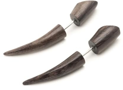 81stgeneration Carved Wood Curved Spike Fake Taper Earrings 45mm - Brown Sono Fake Ear Stretchers - Tribal Goth Earrings - Boho Earrings for Women and Men - Piercing Jewellery - Punk Earrings
