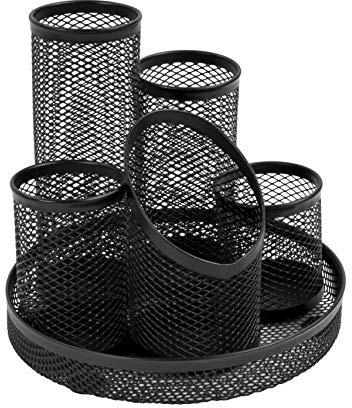 Osco Wiremesh 5 Tube Pen Pot Desk Tidy, Stationery Organiser for Pens, Pencils, Scissors, Makeup Brushes & Accessories, Compact Office & Home Desk Storage, Black, 15.2×15.2×14 cm