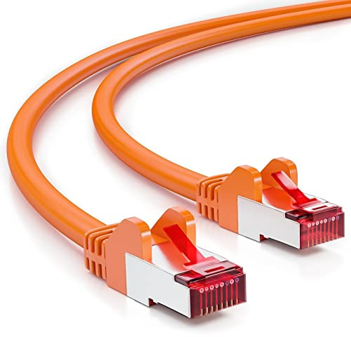 deleyCON 20m Câble Réseau Cat6-1 000 Mbit/s (Cuivre, S/FTP, sans Halogène) RJ45 Gigabit Câble Patch Ethernet LAN - pour DSL, Internet, Wi-Fi, Switch, Routeur, Modem, Panneau de Brassage - Orange