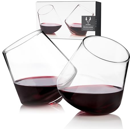 Viski® Rolling Crystal Wine Glasses Set of 2, No-Lead Premium Crystal Clear Glass, Modern Stemless, Wine Glass Gift Set, 12oz (355ml)