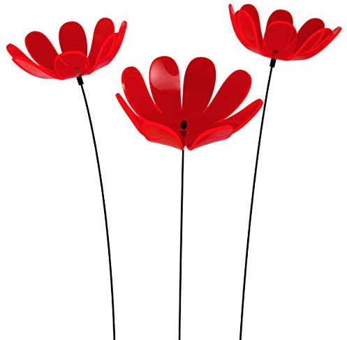 SUNPLAY Sonnenfänger Ringelblume in ROT, 3 Stück zu je 15 cm Durchmesser im Set + 70 cm Schwingstäbe
