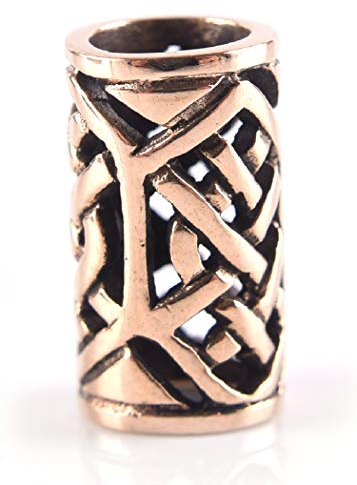 Battle-Merchant Bartperle Wikinger/Perle für Dreadlocks aus Bronze mit Zopfmuster Innendurchmesser 5mm