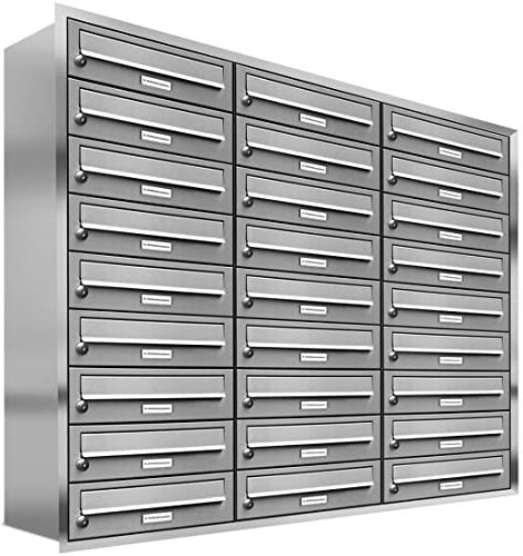 AL Briefkastensysteme, 27er Unterputzbriefkasten, Briefkasten rostfrei, 27 Fach Briefkastenanlage modern, Edelstahl Postkasten