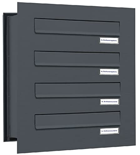 AL Briefkastensysteme 4er Briefkasten Mauerdurchwurf in Anthrazitgrau RAL 7016, 4 Fach DIN A4, wetterfeste Premium Briefkastenanlage Postkasten