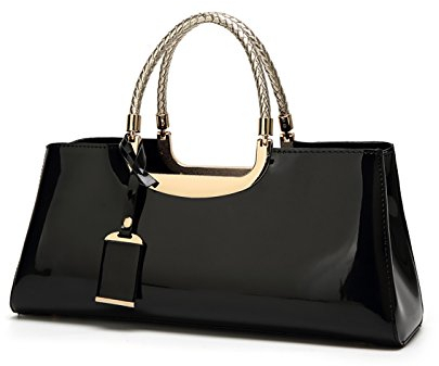 Coolives Damen Handtasche Tasche aus PU-Lackleder Henkeltasche Abendtasche Schultertasche Umhängetasche für die Hochzeit Schwarz EINWEG
