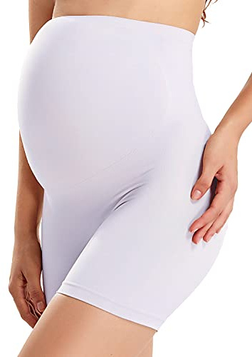 Gratlin Women's Seamless Maternity Shapewear for Dresses Pregnancy Shorts Panties High Waist Mid-Thigh Underwear White Large