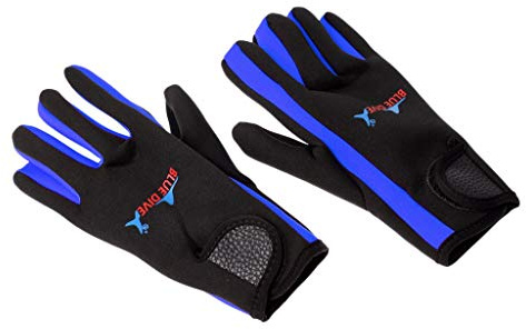 Inzopo 1 Paar 1,5 mm Neopren-Handschuhe, elastisch, bequem, warm, rutschfest, für Herren und Damen, zum Tauchen, Surfen, Schwimmen, Winter, Blau und Schwarz, S