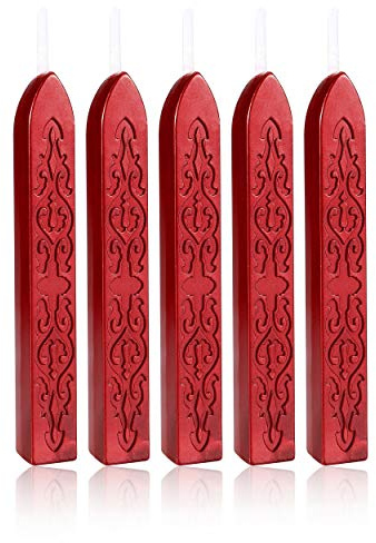 Yoption 5 Pcs Metallic Red Sealing Wax Sticks with Wicks for Wax Seal Stamp, Wedding Invitations, Envelopes, Gifts Sealing
