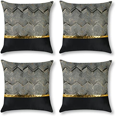 JOTOM Dekorative Kissenbezug Gold Heißpräge Dekokissen Moderne Zierkissenbezug Weiche Edel Sofakissen Kissenhülle 45x45cm 4er Set für Couch Bett Sofa Stuhl Outdoor Home Decor (Schwarz)