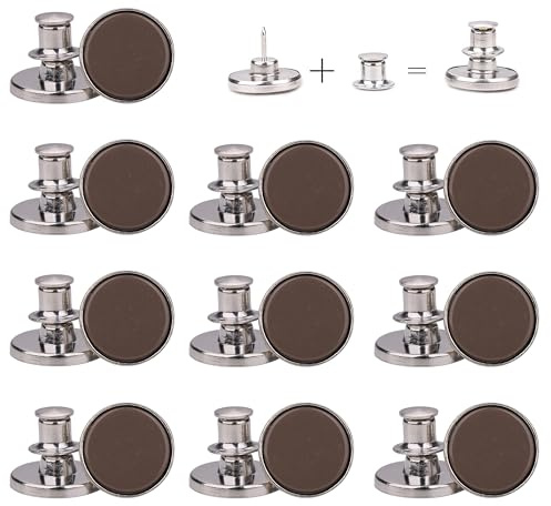 Weddecor 17 mm Nähfreie Jeansknopf-Ersatz, verstellbar, sofortige Passform, abnehmbare werkzeuglose Knöpfe, wiederverwendbare Sofortknöpfe für Denim-Jeans, Jacken, Braun, 10 Stück