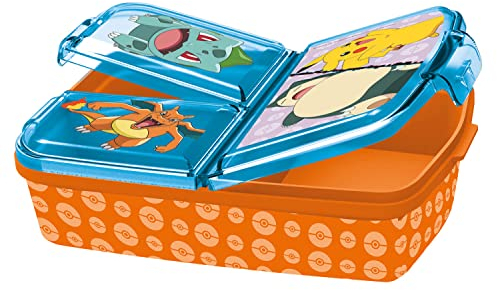 P:os 34242 - Pokémon Brotdose für Kinder mit 3 Fächern, Lunchbox aus Kunststoff mit Clip-Verschlüssen, Vesperdose für Kindergarten, Schule und Freizeit