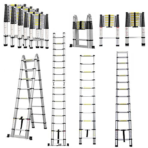 échelle Télescopique en Stainless Steel, échelle télescopique Extensible, Escabeau Telescopique échelle Pliable Loft Ladder,Certifié EN131, Résistance à 150kg, 2,6M