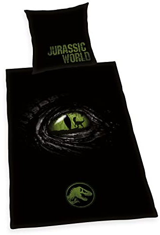 Herding Jurassic World Bettwäsche, Kopfkissenbezug ca. 80x80 cm, Bettbezug ca. 135x200 cm, mit leichtläufigem Markenreißverschluss, 100% Baumwolle, Renforcé