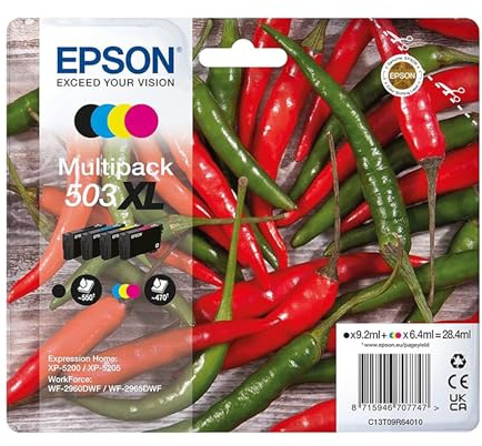 Epson 503XL Chillies, Genuine Multipack, 4-colours Ink Cartridges - C13T09R64010