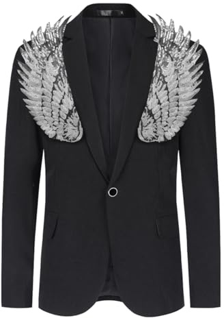 Allthemen Blazer Homme avec Paillettes Veste de Smoking Blazer Coloré Uni pour Soiré Argenté M