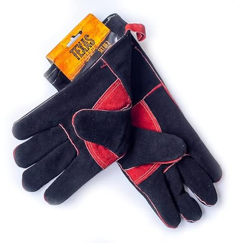 Texas Club - Guantes para barbacoa hechos de cuero, resistentes a altas temperaturas, guantes de horno resistentes al calor, protección térmica para manos seguras, para parrilla de barbacoa, guantes