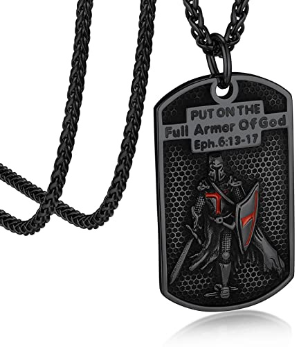 Bandmax Templer Dog Tag Halskette Herren Edelstahl Männerkette Amulett schwarzer Tempelritter Anhänger Punk Biker Kette Länge 55CM+5CM Schmuck für Geburtstag Vatertag