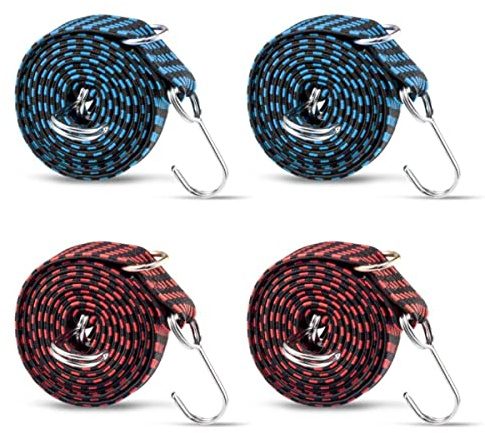 Spanngurte mit Haken,Spanngummi mit Haken,Gepäckspanner 2M,4 Stück Verstellbar Expander mit Haken für Fahrrad,Autotransport,Motorrad Blau