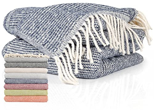 ANRO Tagesdecke Kuscheldecke Sofaüberwurf Couch Decke Sofadecke Wohnzimmerdecke Bettüberwurf mit Fransen Emma 150x200cm Blau