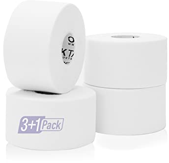 OK TAPE Nastro sportivo bianco, set di 4 rotoli di nastro (3.8 cm x 13.7 m), nastro autoadesivo con forza adesiva extra forte, Bianco