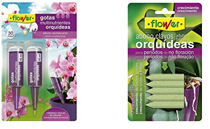 Flower Gotas Multinutrientes Orquídeas, (paquete de 2 unidades x 40 ml) & Abono Clavos Orquídeas, 5 Unidades